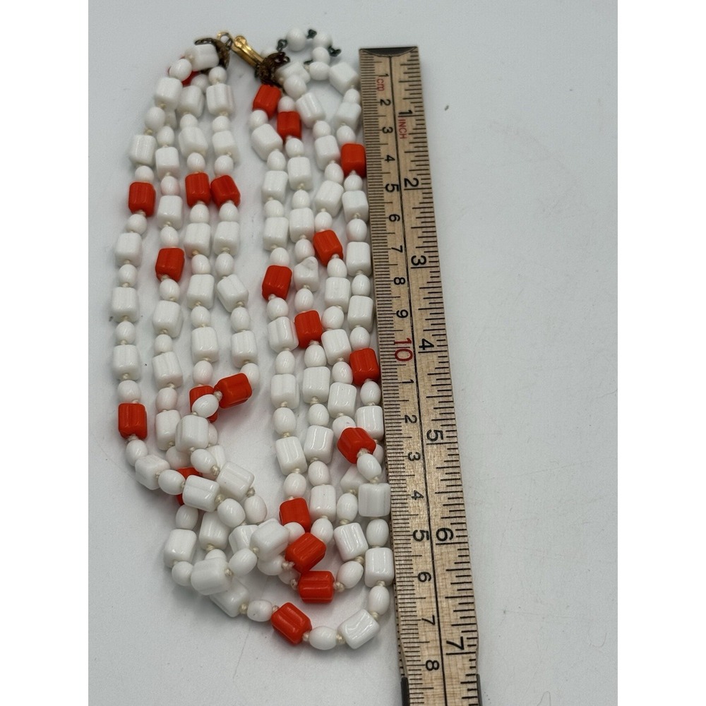 Vintage White & Orange Glass Beaded Layered necklace - Picture 3 of 3
